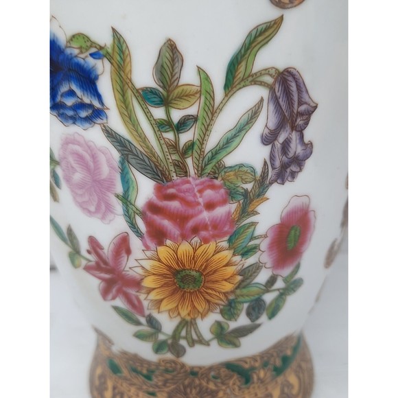 LARGE 10.5" Chinese Porcelain Vase with Gold Gilded Handles Hand Painted - Picture 5 of 10